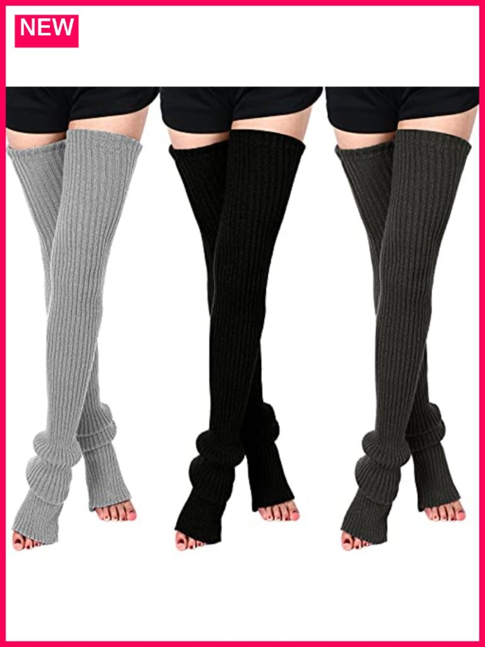 3 Pairs Thigh High Leg Warmers Knit Long Footless Socks Yoga Dance